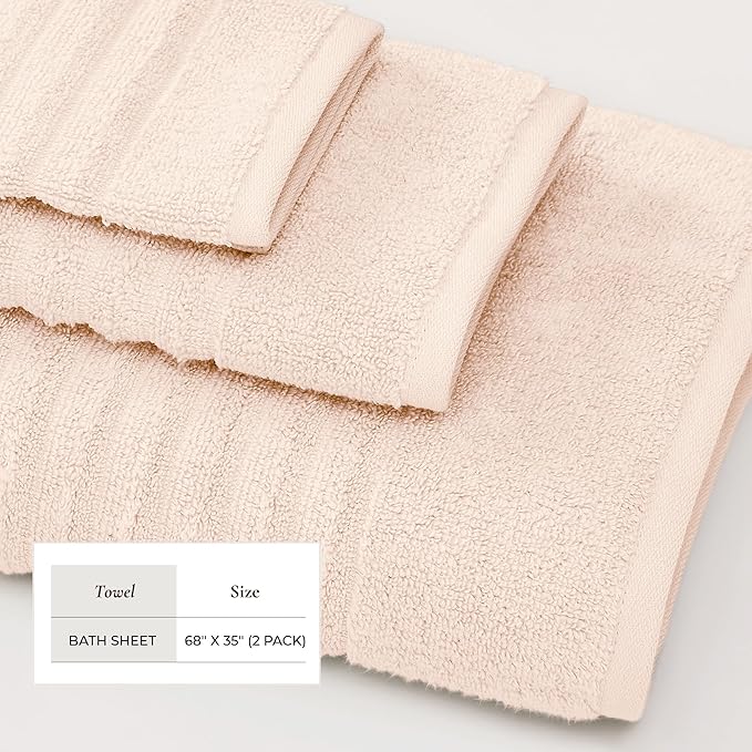 Great Bay Home 2 Pack Bath Sheet Set - 100% Cotton Towel Set - Absorbent & Quick-Dry Towels for Bathroom (Pink Sand)