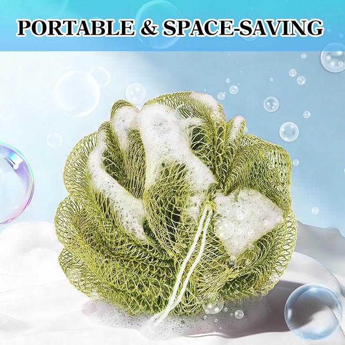 African Net Sponge Exfoliating Glove for Body and Face, Double Knotted Bath Sponge for Deep Cleansing and Gentle Exfoliation, Reusable and Quick-Dry（Army Green）
