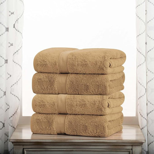 Superior Egyptian Cotton Plush & Absorbent, Bath Towel Set of 4, Toast | Quick Dry, Soft Luxury Towel Set, Bath Essentials for Bathroom, Guest Bath, Spa, 4 Piece Bath, Madeline Towels