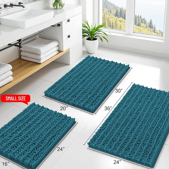Smiry Bathroom Rugs Mat 24x16, Extra Soft Absorbent Chenille Bath Rugs, Non Slip Rubber Backing Machine Washable Quick Dry Bath Mats for Bathroom Floor, Tub, Shower, Home Decor Accessories, Lake Blue