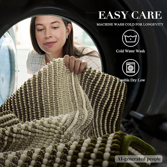BSICPRO Bathroom Rugs, Bath Mat Non Slip 20 x 32 Inches Water Absorbent Chenille Floor Mats Machine Washable (Olive Green)