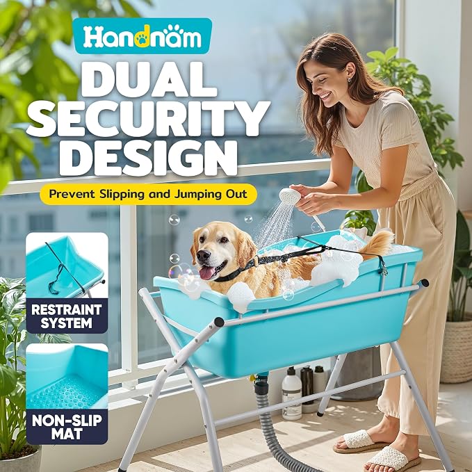 Dog Bath Tub, Portable Dog Washing Bathing Station, Elevated Foldable Dog Bath for Shower and Grooming, 3 Adjustable Height Pet Tub for Small and Medium Size Dogs, Indoor and Outdoor