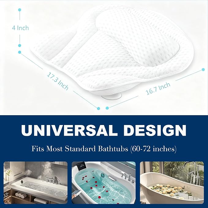 YHan Luxury Bath Pillow for Tub - 4D Mesh Bathtub Pillows for Head and Neck Support with 6 Suction Cups, Washable Spa Bath Accessories & Relaxing Gifts for Women