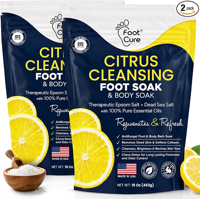 FOOT CURE Citrus Detox Foot Soak With Epsom Salts for Foot Callus, Immune Boost, Damaged Toenail, Athletes Foot, Pedicure and Soothes Tired Aching Feet - 16 oz (Pack of 2)