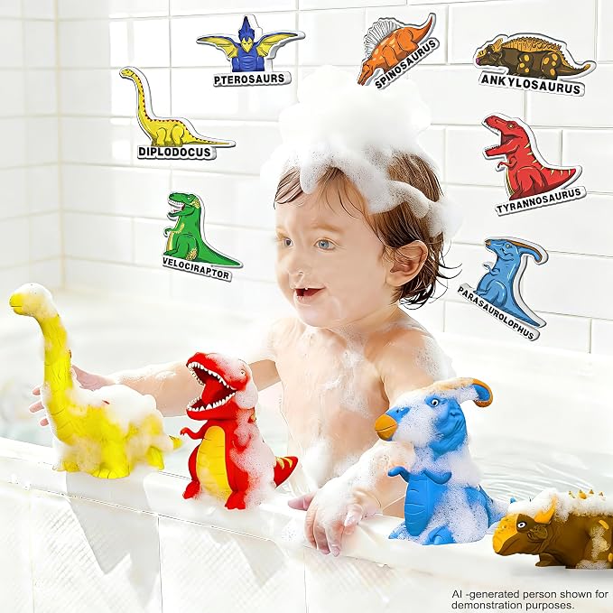 Color Changing No Hole Dinosaur Bath Toys for Kids Toddlers Baby, 9 Color Change Dinosaur Water Table Toys with 9 Floating Foam Dinosaur Toys for Kids(18 Packs)