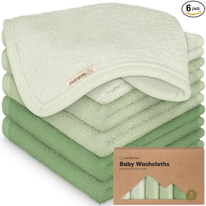6-Pack Baby Washcloths, Soft Absorbent Washcloths for Face, Body (Verde) | Viscose from Bamboo Washcloths, Baby Towels, Newborn, Kids, Toddlers, Infant, Gentle on Sensitive Skin, 10x10, Reusable
