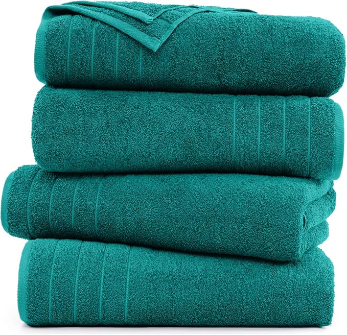 DAN RIVER Extra Large Bath Towels Set of 4, 30 x 60 Inches - 100% Cotton Larger & Lighter Weight Towels for Bathroom - Quicker to Dry, Super Soft & Highly Absorbent Towels for Home, Teal