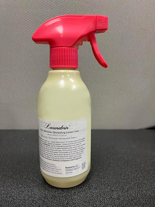 Laundrin Fabric Refresher Spray, Pet Odor Eliminator for Home, Room Essentials Fabric Spray, Odor & Bacteria Removal for Mattress, Curtain, Carpet, Furniture, & Bedding - 300ml, Darjeeling Lemon Tea