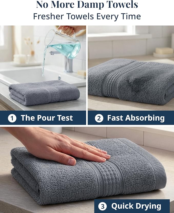 LANE LINEN Hand Towels for Bathroom - 4 Pack (16" x 28"), 100% Cotton Face Towel Set - Soft, Fade & Shrink Resistant - Hotel & Spa Inspired Hand Towels for Bathroom for Modern Family Homes - Cool Grey