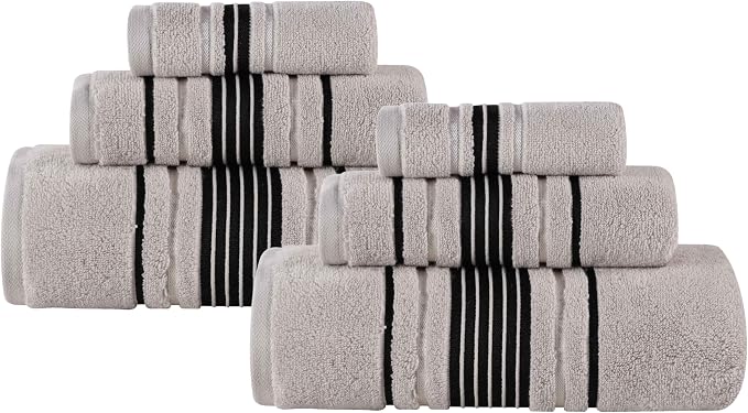 Superior Cotton 6 Piece Towel Set, 2 Bath, 2 Hand, 2 Washcloth/Face Towels, Quick Dry, Home Essentials, Shower, Spa, Luxury Plush Soft Absorbent Towels, Zero-Twist, Solid, Sadie Collection, Platinum