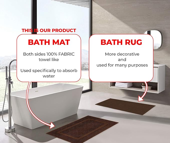100% Cotton Bath Mats for Bathroom Floor Set of 2 Pack, 20x34 Soft Absorbent Washable Quick Dry Tub Bathmat, Brown