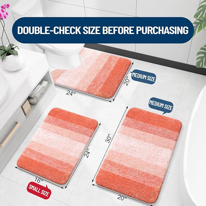OLANLY Bathroom Runner Rugs Mat 59x24, Extra Soft Absorbent Microfiber Bath Rugs, Rubber Backing, Quick Dry, Washable Long Bath Mats for Bathroom Floor, Tub and Shower, Home Decor Accessories, Coral