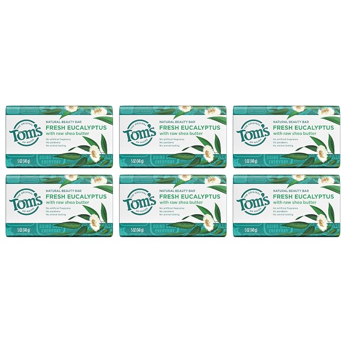 Tom’s of Maine Moisturizing Natural Beauty Bar Soap For Women and Men, Fresh Eucalyptus, 5 oz Bar (Pack of 6)