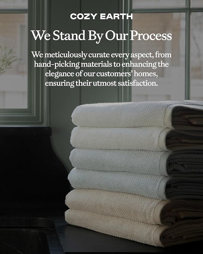 Cozy Earth Nantucket 60% Cotton 40% Viscose from Bamboo Bath Sheet - 600 GSM Plush & Fast-Drying with Rice Weave Pattern - 2 Pack 40" x 65" Luxury Bath Sheet - Light Grey