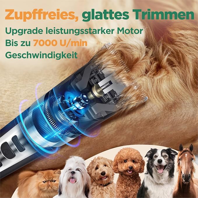 Gimars 4 in 1 Dog Grooming Clippers with Small Trimmer, 7000RPM High-Power 4-Speed Quiet Pet Shaver (≤55dB), Cordless Rechargeable Dog Hair Clippers for Thick Coats with Scissors, Comb & USB