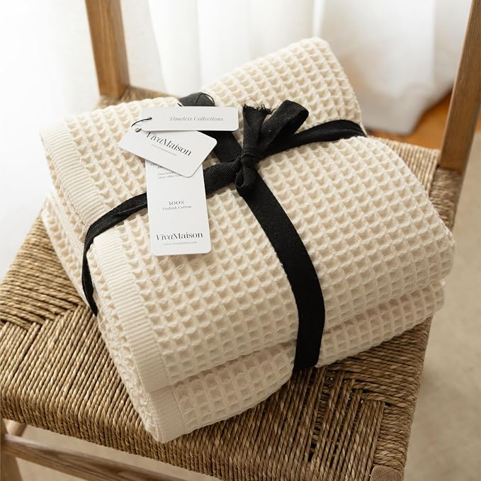 4-Piece Waffle Towels Set for Bathroom - Soft 100% Turkish Cotton Quick-Dry Lint-Free Waffle Weave Thin Bath and Hand Towels (Anthracite, 2 Bath & 2 Hand Towel Set)