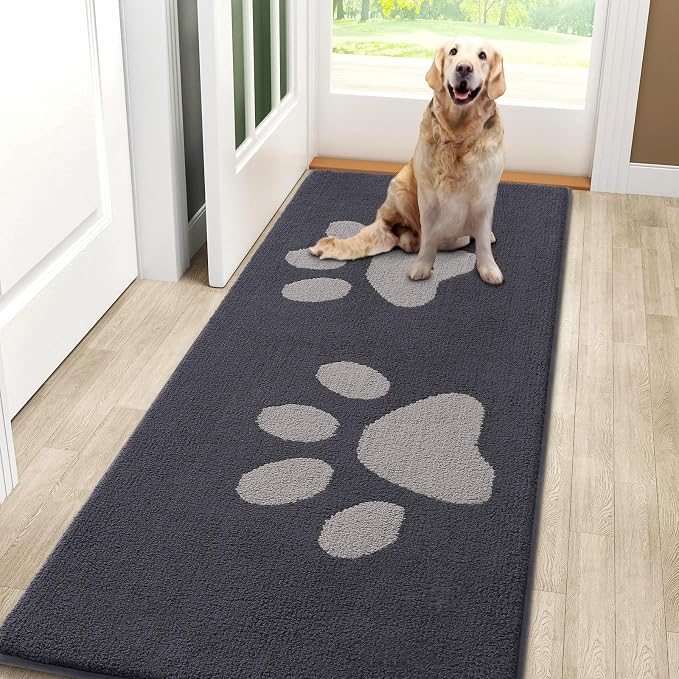 Smiry Dog Door Mat for Muddy Paws, Absorbs Moisture and Dirt, Low-Profile Entryway Mat with Non-Slip Backing, Entry Indoor Outdoor Doormat for Inside Floor (59x24 Inches, Dark Grey, Paw
