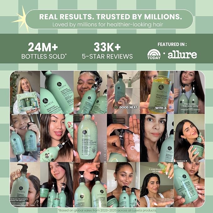 Luseta Rosemary Mint Strengthening Shampoo and Conditioner Provide Nourishment & Smoothness for Thin Hair,Reduce Frizz and Add Shine for All Hair Types 16.9oz×2