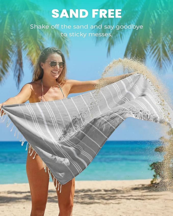 12 Pack Turkish Beach Towels Quick Dry Sand Free Soft Absorbent Extra Large Big Blanket Adult Oversized Bath Pool Swim Towel Lightweight Thin Fast Drying Compact No Sand Packable Vacation Essentials