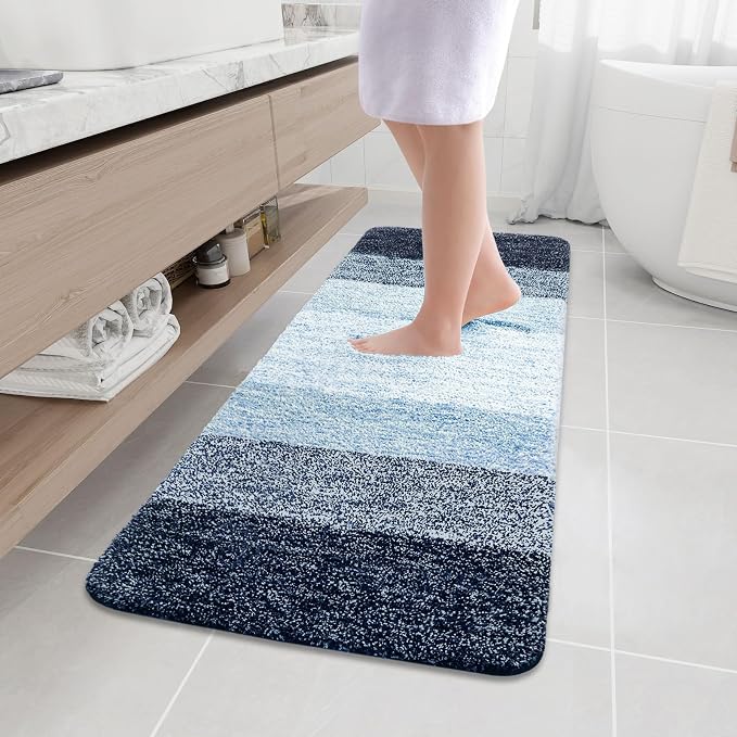 Arotive Microfiber Bathroom Rugs, Shaggy Soft and Absorbent Bath Rug, Thick Plush Machine Washable Dry Bath Mats for Bathroom, Tub and Shower, 59x17, Dark Blue, Rectangular