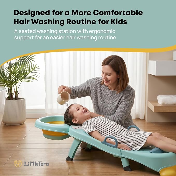 Hair Washing Station for Kids Children's Shower Seat - Toddler Portable Hairwashing Station for Home - Baby Hair Wash Bath Seat Adjustable Shampoo Chair for 0 to 16 Years Old