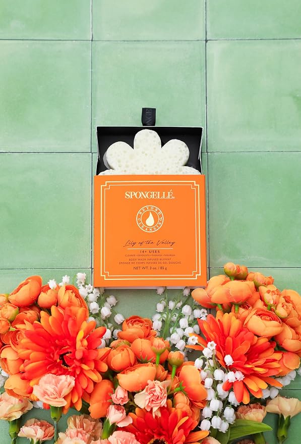 Spongellé Lily of The Valley Wild Flower Bath Sponge with Box for Mothers Day Gift | Built-in Body Wash & Body Scrubber, Shower Loofah Sponge for Women | 14+ uses