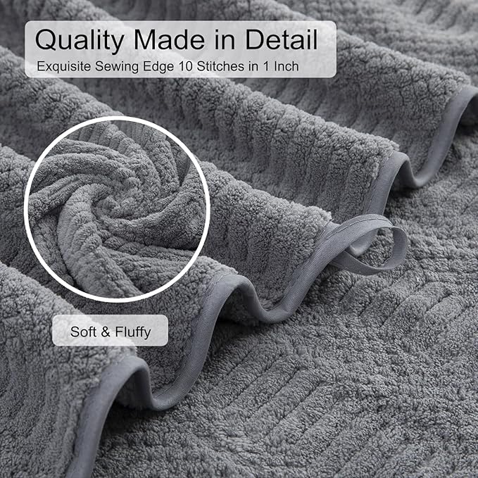 8 Pcs Gray Oversized Bath Towel Set-2 Extra Large Bath Sheets,2 Hand Towels,4 Washcloths Soft Bathroom Towels Highly Absorbent Quick Dry Beach Chair Towels Woven Towels for Hotel and Spa