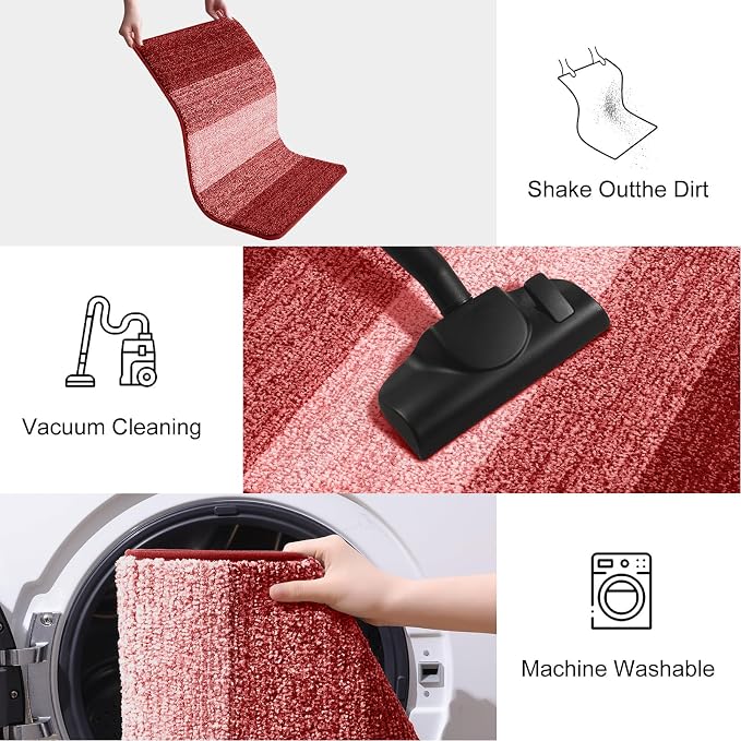 Smiry Dog Door Mat for Muddy Paws, Absorbs Moisture and Dirt, Low-Profile Entryway Mat with Non-Slip Backing, Entry Indoor Outdoor Doormat for Inside Floor (59x32 Inches, Burgundy, Striped)
