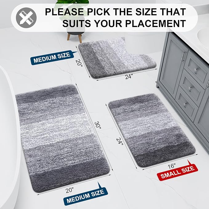 Arotive Microfiber Bathroom Rugs, Shaggy Soft and Absorbent Bath Rug, Thick Plush Machine Washable Dry Bath Mats for Bathroom, Tub and Shower, 47x32, Grey, Rectangular