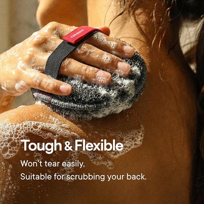 Caveem Round Exfoliating Body Scrubber, Shower Exfoliator Sponge, Body Scrub for Removing Dead Skin, Bath and Body Buffer, Round Exfoliating Sponge for Shower - 2 Pack (Dark Grey)
