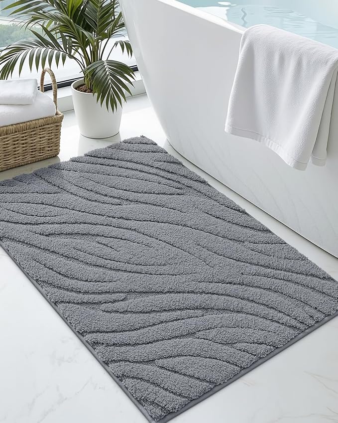 DEXI Bathroom Rugs 43x24, Extra Soft Absorbent Bath Mat, Non Slip Bathmat for Bathroom Floor, Machine Washable Rugs for Shower Floor, Dark Grey