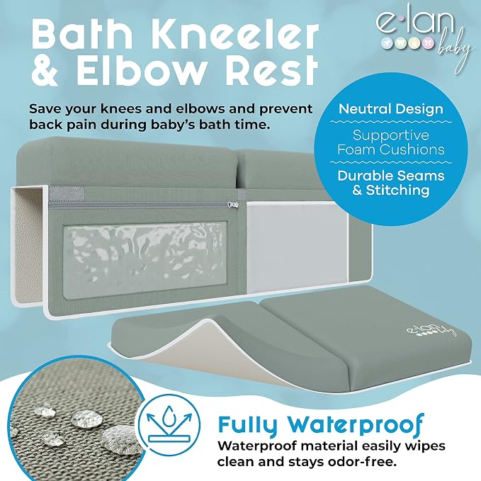 Comfortable Baby Bath Kneeler and Elbow Rest Pad Set - Kneeling Pad Bath Mat with 4 Toy Organizer Pockets,Non-Slip Baby Bathtub Mat, Waterproof and Easy to Clean