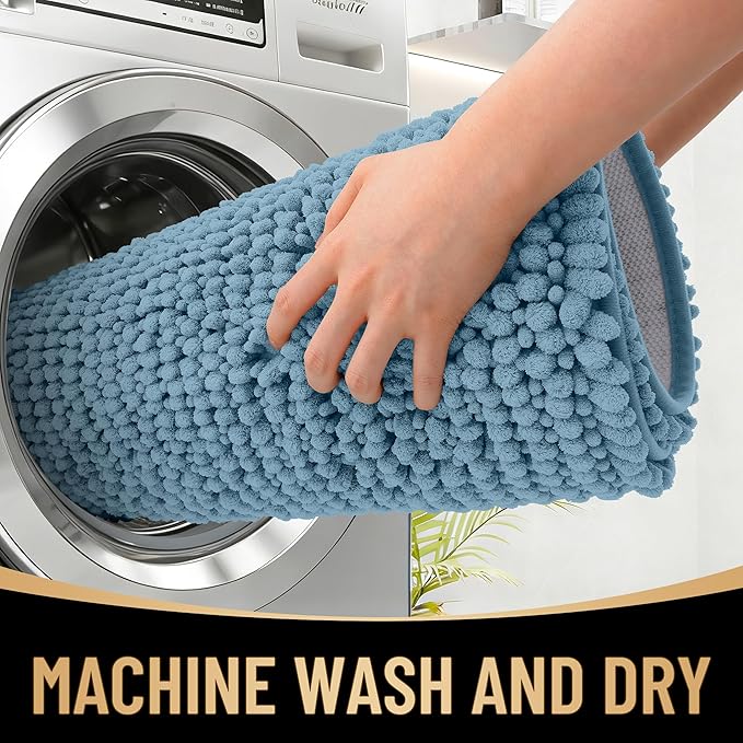 OLANLY Thick Large Bathroom Rugs 44x32, Extra Soft Absorbent Chenille Bath Rugs, Rubber Backing, Machine Wash Dry, Bath Mats for Bathroom Floor, Tub and Shower, Home Decor Accessories, Airy Blue