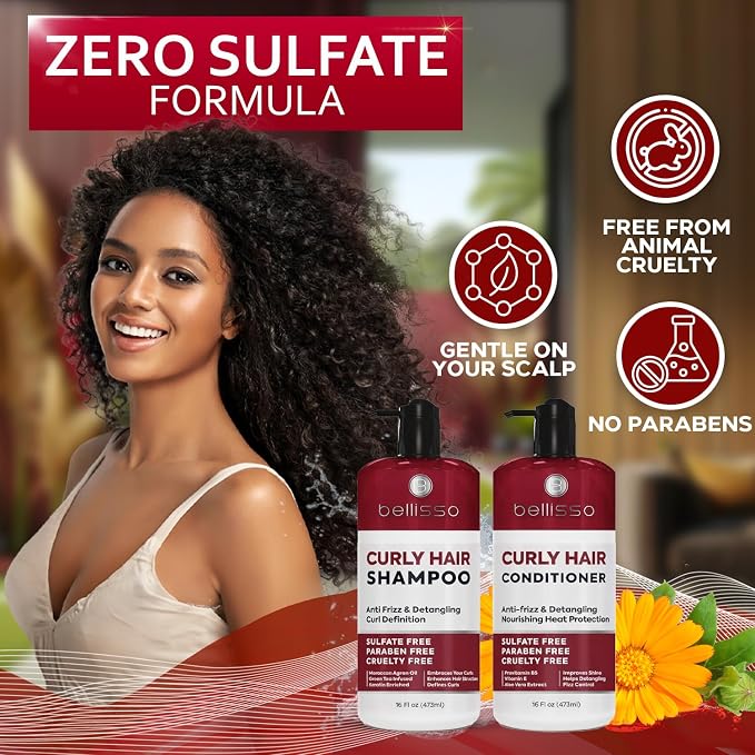Curly Hair Shampoo and Conditioner Set - For Defining Wavy, Permed, Frizzy, Fine and Black Curls - Moisturizing, Sulfate Free Formula for Women and Men - Products are Safe for Color Treated Locks