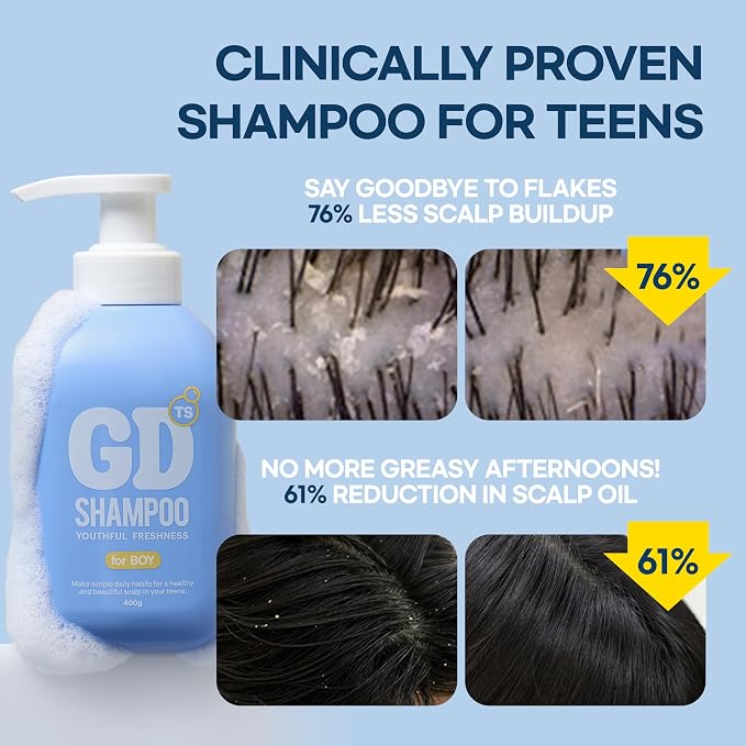TS GD Shampoo for Boys with Oily Scalp, Sweat, Itchy, Flakes and Odor, Sulfate and Silicone Free Scalp Cleanser For Oil Balance and Build Up Care, Korean Hair Care 14.1 fl oz 400ml