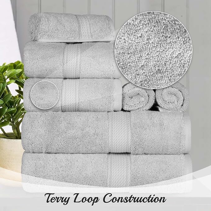 SUPERIOR Egyptian Cotton Ultra Plush & Absorbent, 3 Piece Set, Silver | Quick Dry, Soft Luxury Towel Set, Bath Essentials, Guest Bath, Spa, 1 Bath, 1 Hand, 1 Face Towels, Madeline Towels