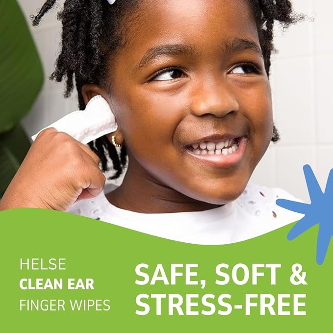 Helse Ear Cleaning Finger Glove - Human Ear Brush - Safely Remove Earwax, Sweat, Oil & Dirt Around, Behind & Inside Ears - Gentle Soft Earlobe Cleaner Wipes for Babies, Adults & Pets (50 Count)
