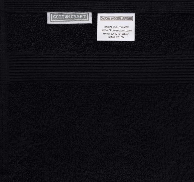 COTTON CRAFT 8 Piece Towel Set - 100% Cotton Plush 500 GSM Bathroom Towels - Soft Super Absorbent Quick Dry - Luxurious Border - 2 Bath, 2 Hand, 4 Washcloth - Black