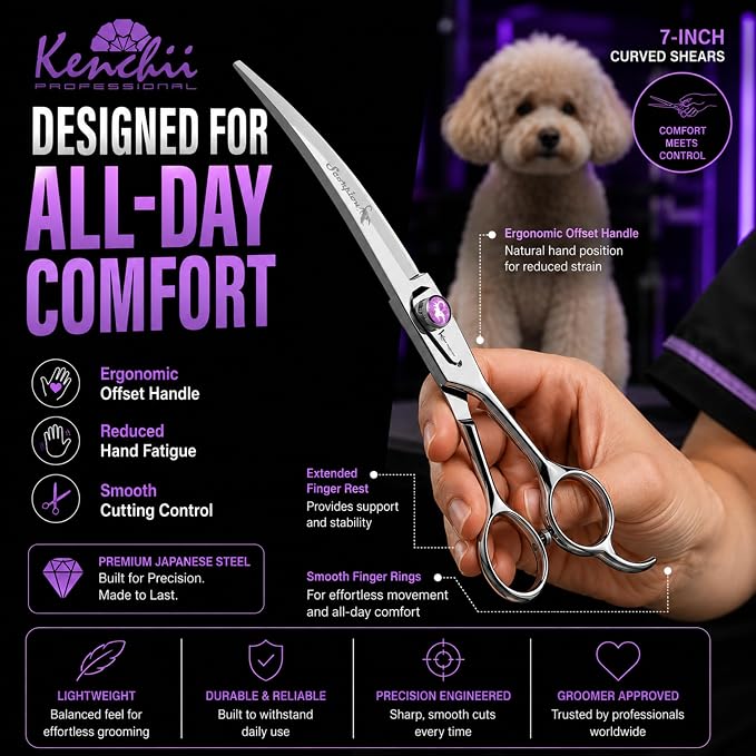 Kenchii Scorpion Dog Grooming Scissors, 7 Inch Curved Shears, Dog Scissors for Grooming, Professional Pet Grooming Scissors, Heavy Duty, Durable and Sharp
