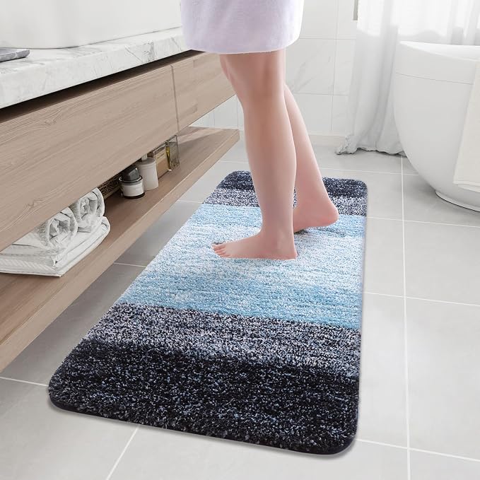 Arotive Microfiber Bathroom Rugs, Shaggy Soft and Absorbent Bath Rug, Thick Plush Machine Washable Dry Bath Mats for Bathroom, Tub and Shower, 47x20, Blue, Rectangular