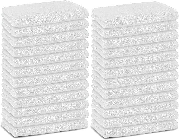 Basic Hand Towels 16x26 Inches – Bulk Pack of 24 – White Color – Soft and Absorbent Multipurpose Cotton Towels for Bathroom, Spa, Gym, Salon, Hotel, and Everyday Use