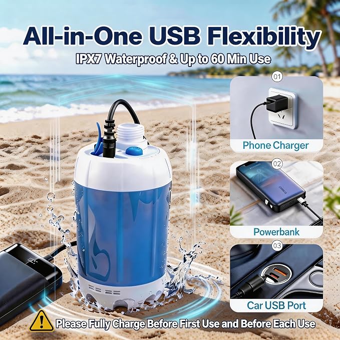 Portable Camping Shower Pump - Rechargeable Outdoor Shower Head Sprayer, Pumps Water from Bucket. Experience Refreshment Anywhere, Perfect for Camping, Hiking, Travel, Car Washing & Pet Cleaning