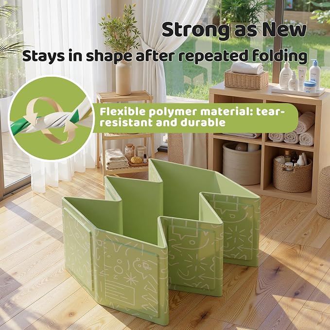 Collapsible Baby Bathtub for Newborn to Toddler, Foldable Toddler Bathtub with Drain Plug, Non-Slip Portable Infant Bath Tub for Travel, Storage & Outdoor Use, Green