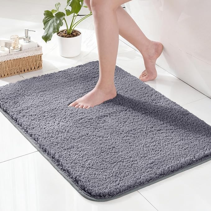 Exclusivo Mezcla Bathroom Rugs Mat 20x30, Extra Soft Non Slip Absorbent Microfiber Bath Rugs, Machine Washable Quick Dry Bath Mats for Bathroom Floor, Shower, Home Decor, Solid Grey
