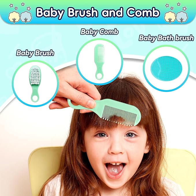 Baby Healthcare and Grooming Kit, 20 in 1 Baby Safety Set Newborn Nursery Health Care Set with Hair Brush Scale Nail Clippers for Baby Girls Boys(20 kits Pink) (Green)