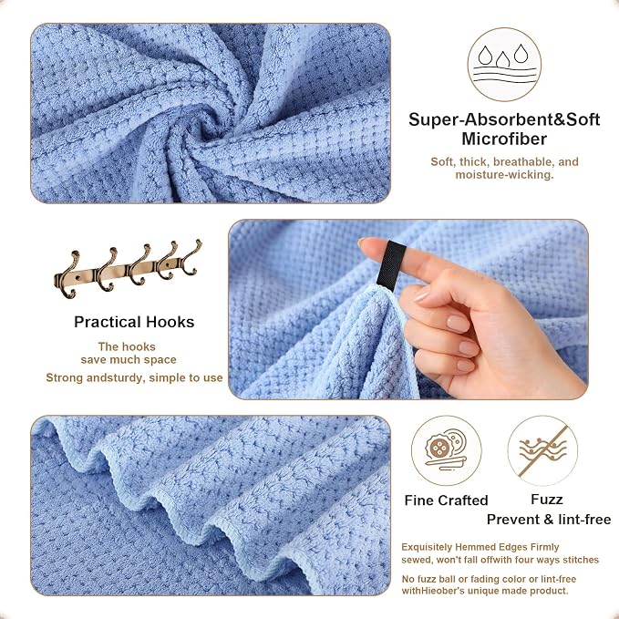 2 Pack Bath Towel Set, Waffle Bath Towel Set, Microfiber Super Soft Highly Absorbent, Sturdy Quick Drying Towels for Bathroom, Gym, Sports, Yoga (2 Piece 27" x 55", 2Blue)