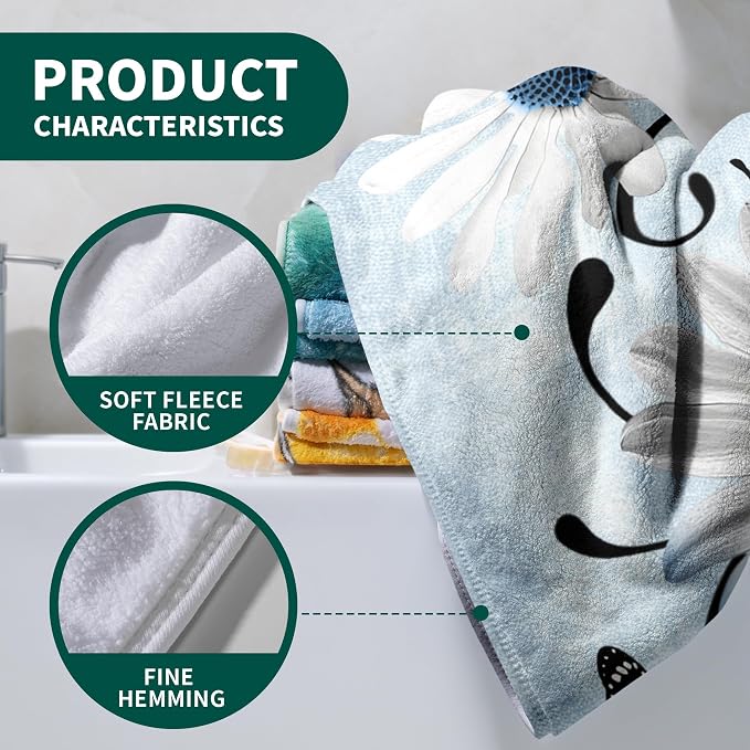 Daisy Floral Fleece Bath Towel Premium Microfiber Oversized Towels for Bathroom Men Women