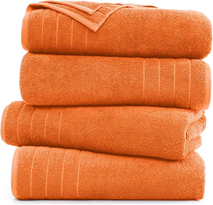 DAN RIVER Extra Large Bath Towels Set of 4, 30 x 60 Inches - 100% Cotton Larger & Lighter Weight Towels for Bathroom - Quicker to Dry, Super Soft & Highly Absorbent Towels for Home, Orange