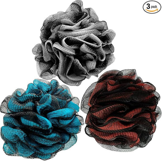 Loofah Bath Shower Sponge Body Scrubber,Extra Large 75g XL Exfoliate Mesh Pouf Shower Bouquet,3 Pack Body Wash for Women and Men