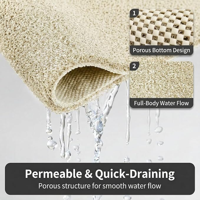 Square Shower Mat Non Slip, 24 x 24 Inch PVC Loofah Shower Mats for Wet Area, Soft Comfortable Bath Mats for Bathroom, Foot Scrubber Anti Slip Bath Mat with Drain, Quick
